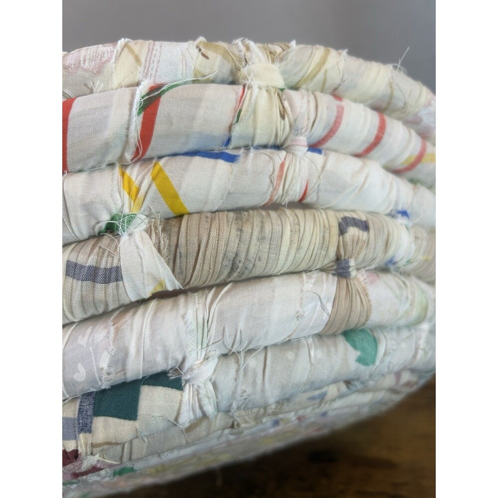 Vintage Handmade Rag Fabric Blue Basket With Handle Farmhouse Decor Cottage - Picture 14 of 16